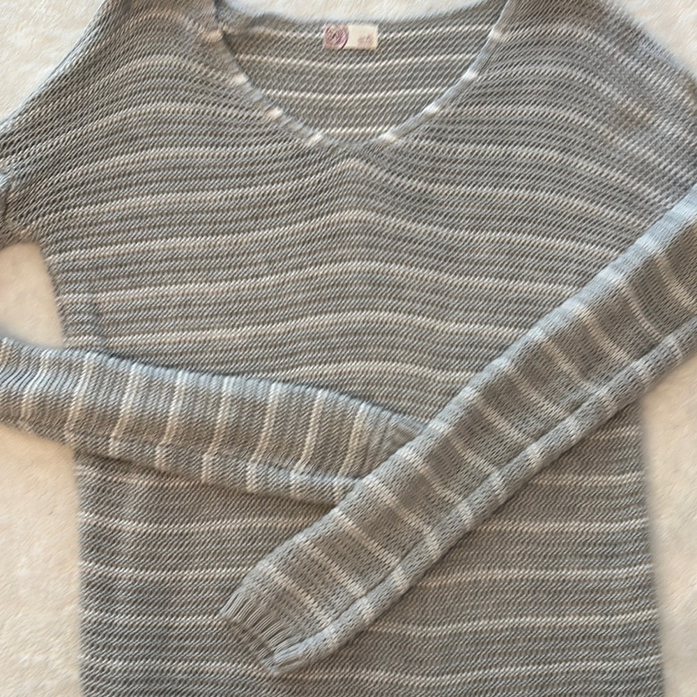 Gray Striped V-Neck Sweater